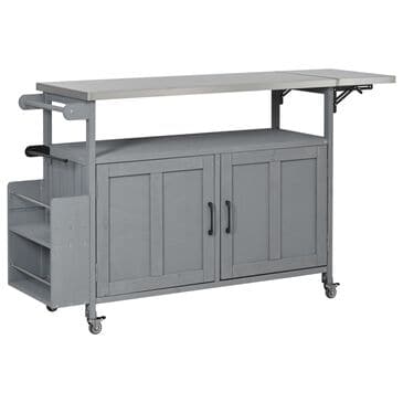 Hearth and Haven Outdoor Kitchen Island Cart with Adjustable Shelves and Stainless Steel Top in Gray, , large