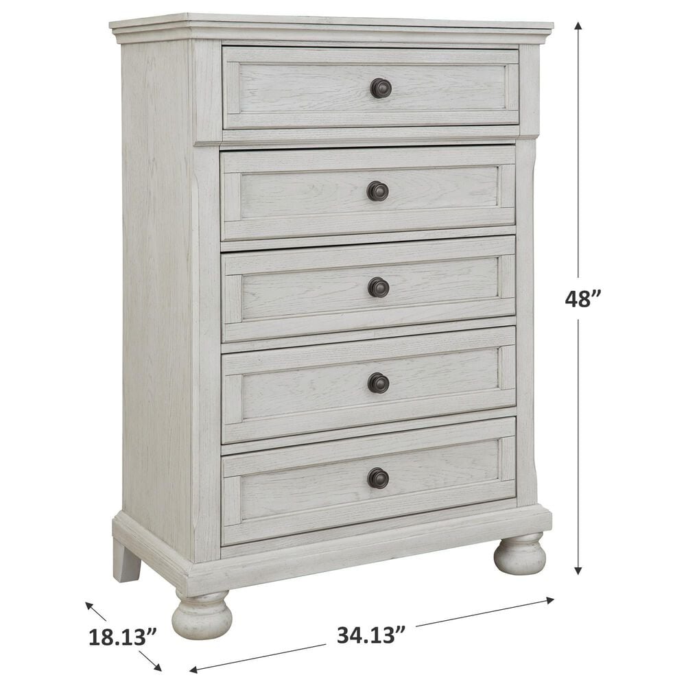 Ashley Robbinsdale 5 Drawer Single Knob Chest in Antique White, , large