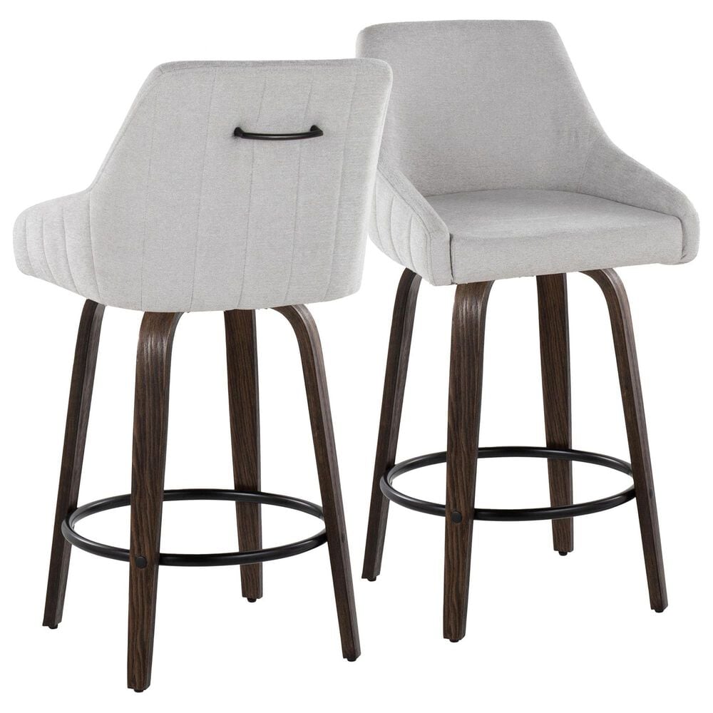 LumiSource Hannah Swivel Counter Stool with Grey Fabric Upholstery in Walnut and Black (Set of 2), , large