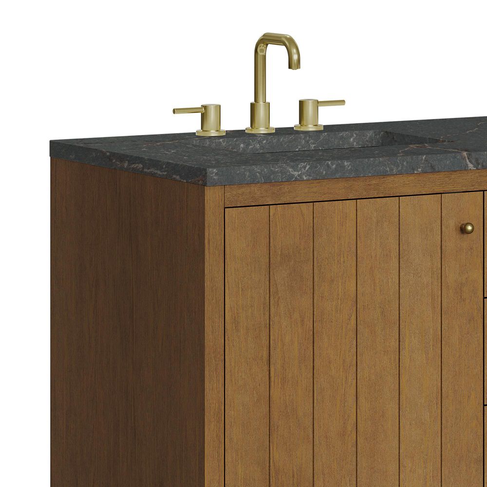 James Martin Hudson 60" Double Bathroom Vanity in Honey Oak with 3 cm Parisien Bleu Silestone Top and Rectangular Sinks, , large