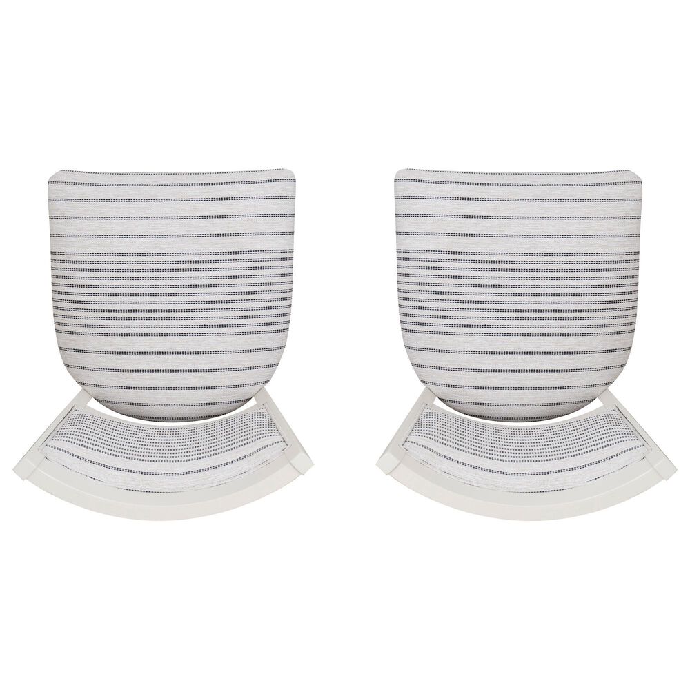Linon Home Decor Lainey Side Chair with Light Grey Stripe Cushion in White (Set of 2), , large