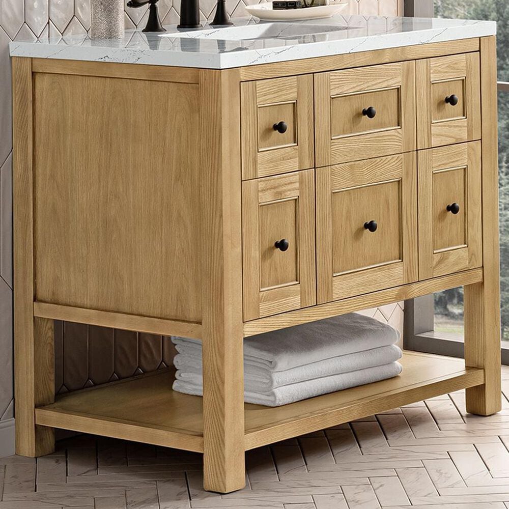 James Martin Vanities Breckenridge 36&quot; Single Bathroom Vanity in Light Natural Oak with 3 cm Ethereal Noctis Quartz Top and Rectangular Sink, , large