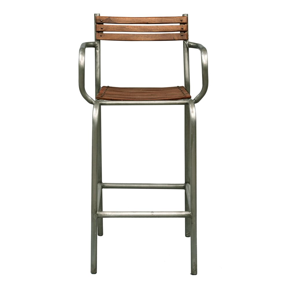 Accentric Approach Accentric Accents Benton Bar Stool in Brown Wood and Tube Metal, , large