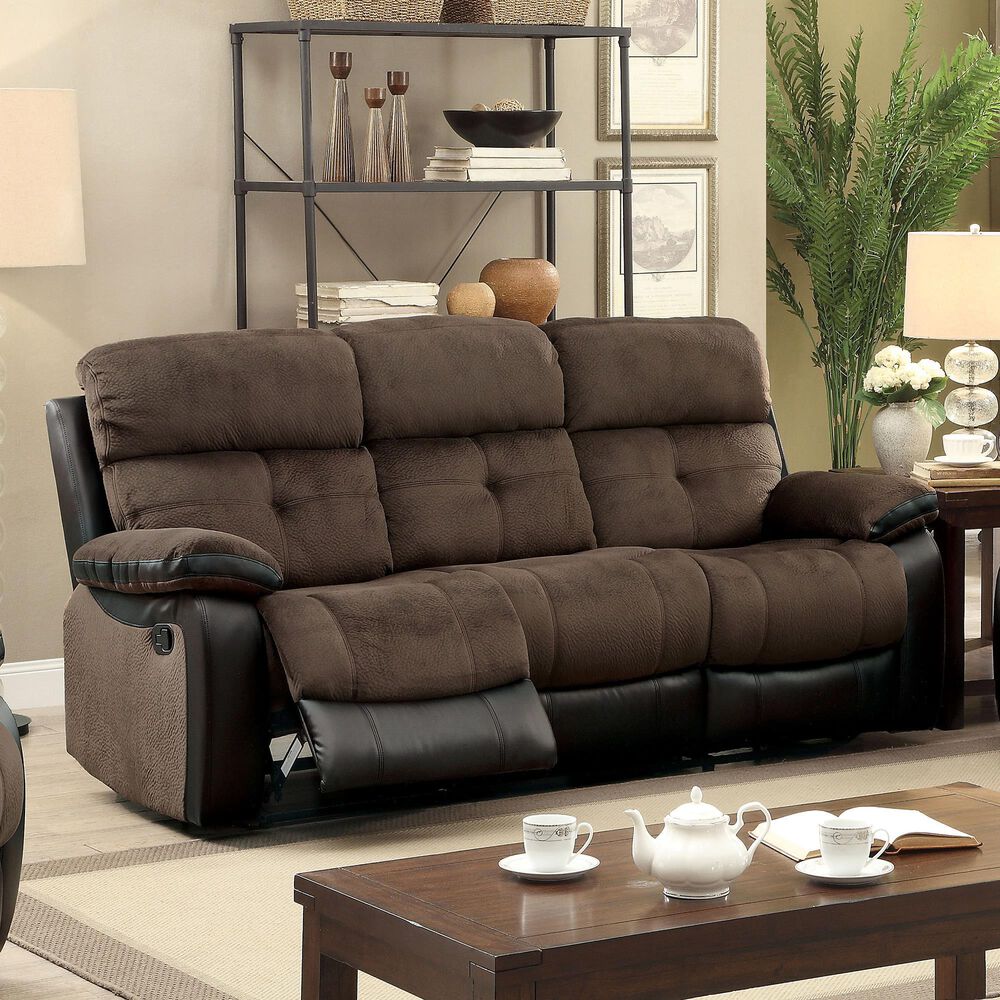 Furniture of America Engel 3-Piece Manual Reclining Living Room Set in Brown and Black, , large
