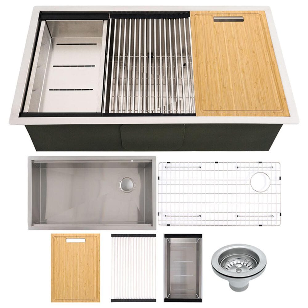 MS International Single Bowl 16-Gauge Handcrafted Workstation Kitchen Sink in Stainless Steel, , large