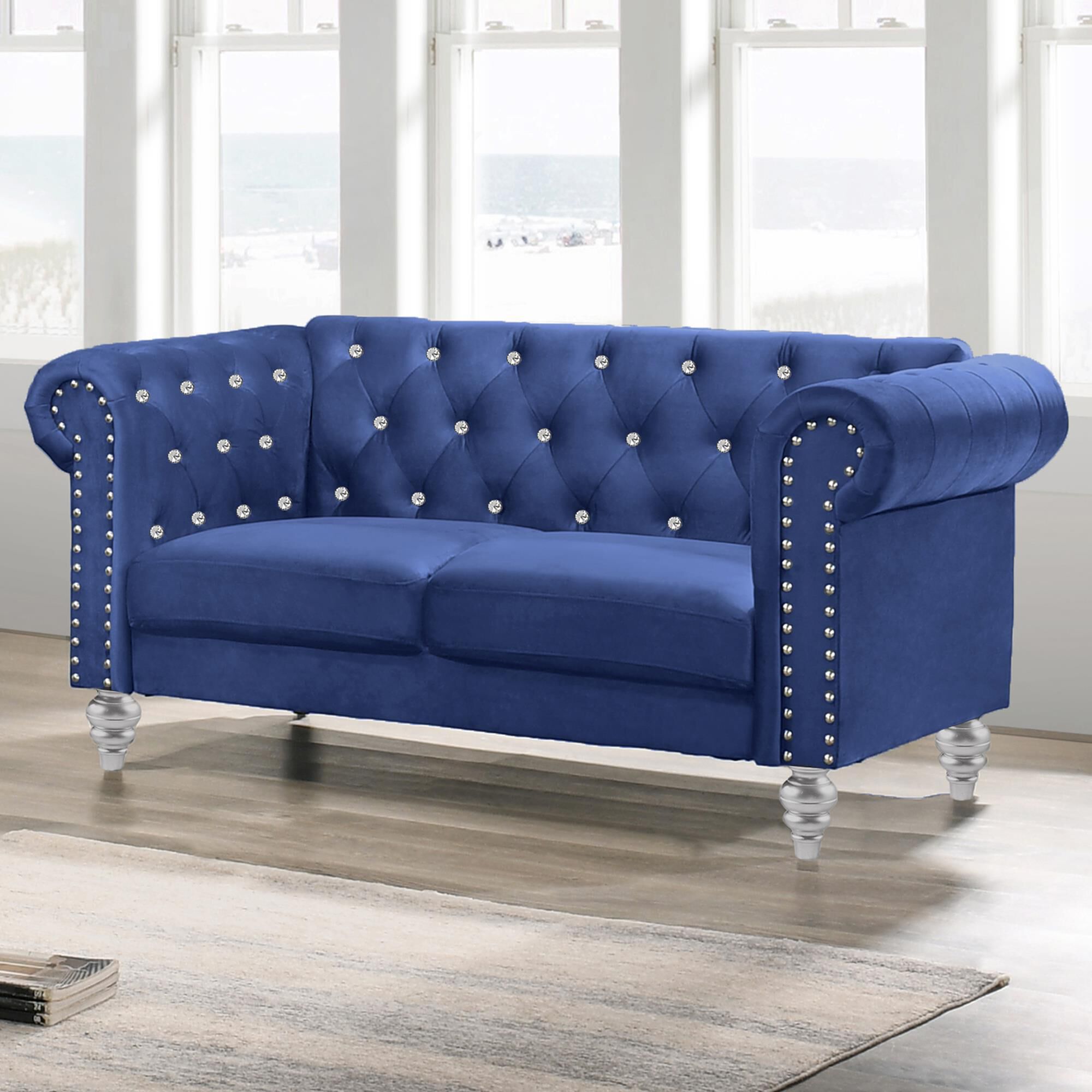 New Heritage Design Emma Stationary Loveseat in Royal Blue Velvet