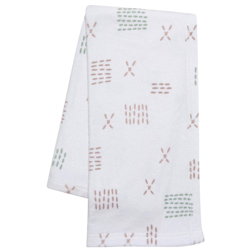 Lambs & Ivy Farmyard Friends Baby Blanket in White, Taupe and Sage Green, , large