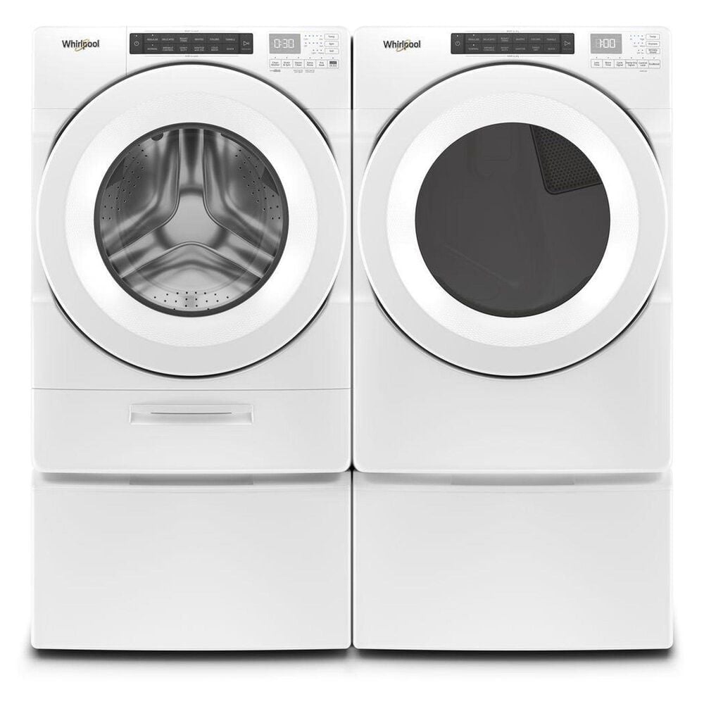 Whirlpool 4.5 Cu. Ft. Front Load Washer and 7.4 Cu. Ft. Electric Dryer with Pedestal Laundry Pair in White, , large
