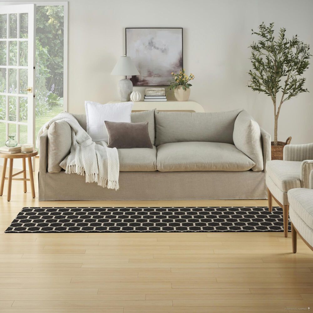 Nourison Twist Reversible 2&#39;2&quot; x 8&#39; Black Indoor/Outdoor Runner, , large