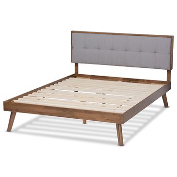 Baxton Studio Alke King Platform Bed with Light Grey Fabric in Walnut Brown, , large
