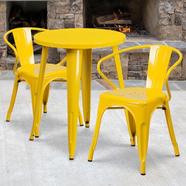 Flash Furniture 3-Piece Metal Bistro Table Set in Yellow, , large