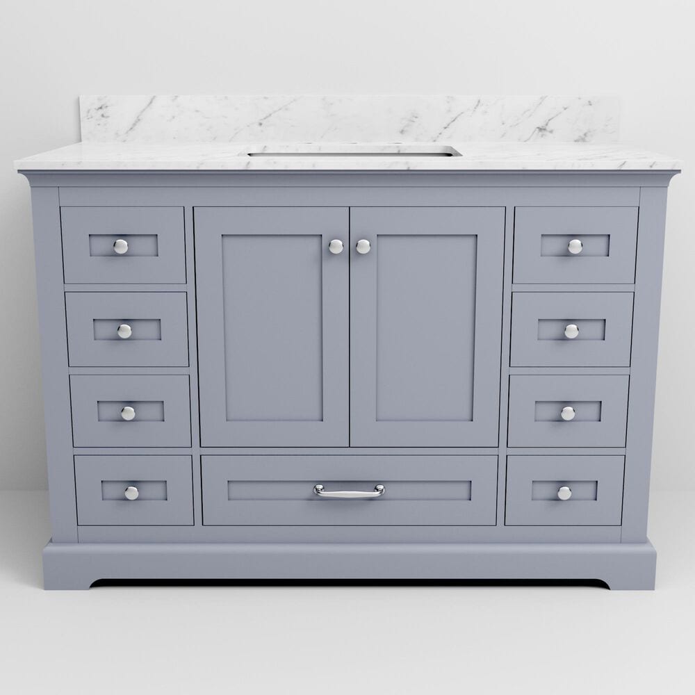 Lexora Home Dukes 48" Single Bathroom Vanity in Dark Grey with 2 cm White Carrara Marble Top and Rectangular Sink, , large