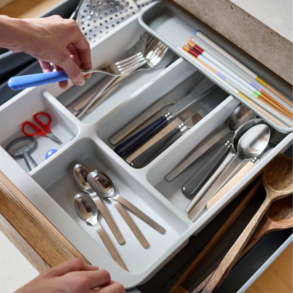 Joseph Joseph DrawerStore Expanding Cutlery, Utensil and Gadget Organizer in Grey and Stone, , large