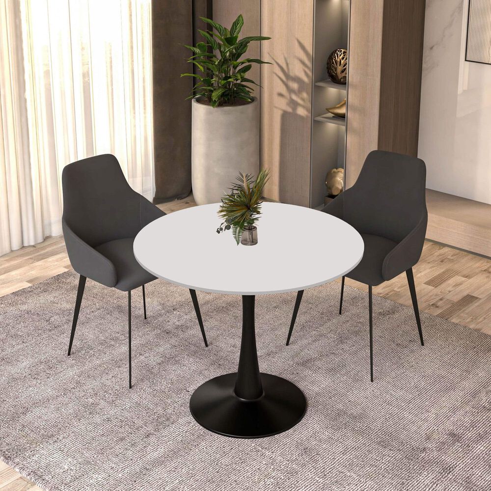 Leisuremod LeisureMod Bristol Mid-Century Modern Round Dining Table with Wood Top and Iron Pedestal Base with Gloss Finish for Kitchen and Dining Room, , large