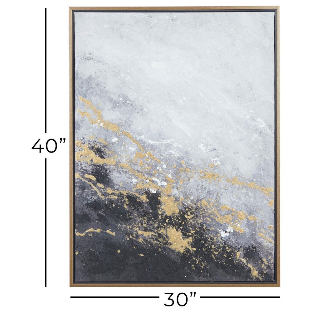 CosmoLiving by Cosmopolitan 40&quot; x 30&quot; Abstract Corner Wall Art in Black, Metallic Gold, White and Smoky Gray, , large