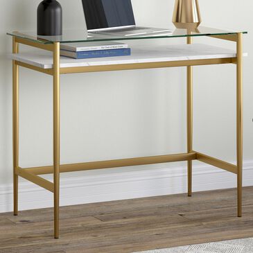 Hudson and Canal Eaton 36" Desk in Brass/Faux Marble, , large