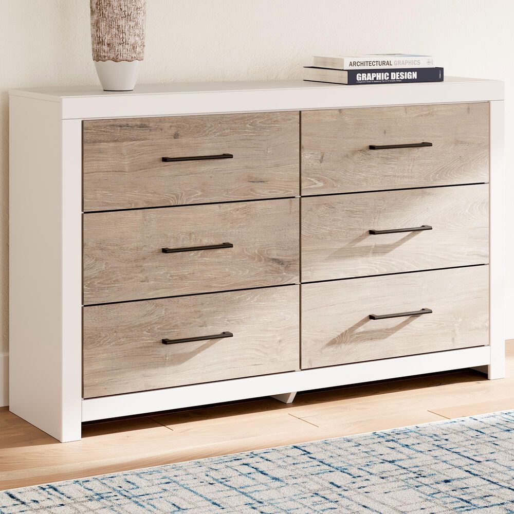 Ashley Charbitt 6-Drawer Dresser in Matte White and Replicated Oak Grain, , large