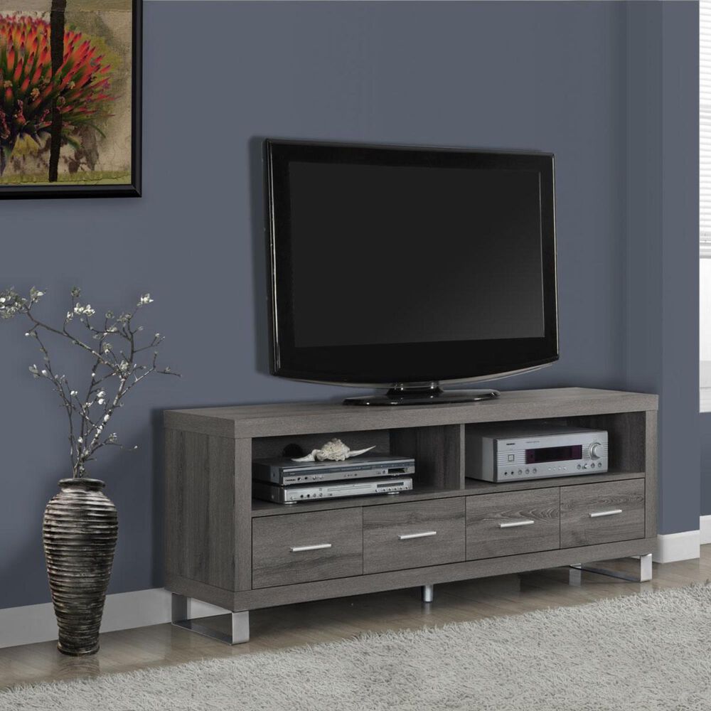 Monarch Specialties 60 in. Tv Console With 4 Drawers with Reclaimed-Look in Dark Taupe, , large