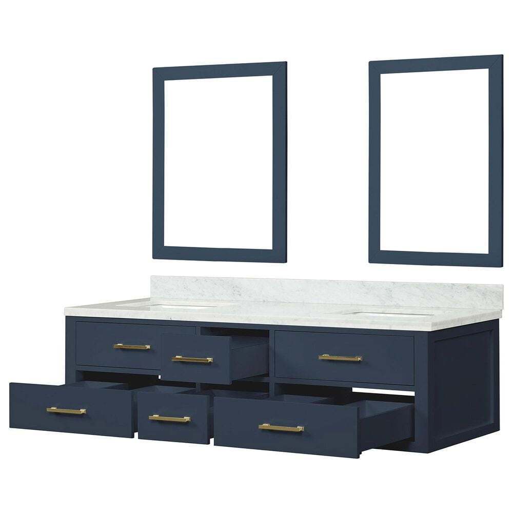 Lexora Home Castor 72&quot; Double Bathroom Vanity in Blue with 2 cm White Carrara Marble Top, Rectangular Sinks and 34&quot; Mirrors, , large