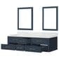 Lexora Home Castor 72" Double Bathroom Vanity in Blue with 2 cm White Carrara Marble Top, Rectangular Sinks and 34" Mirrors, , large