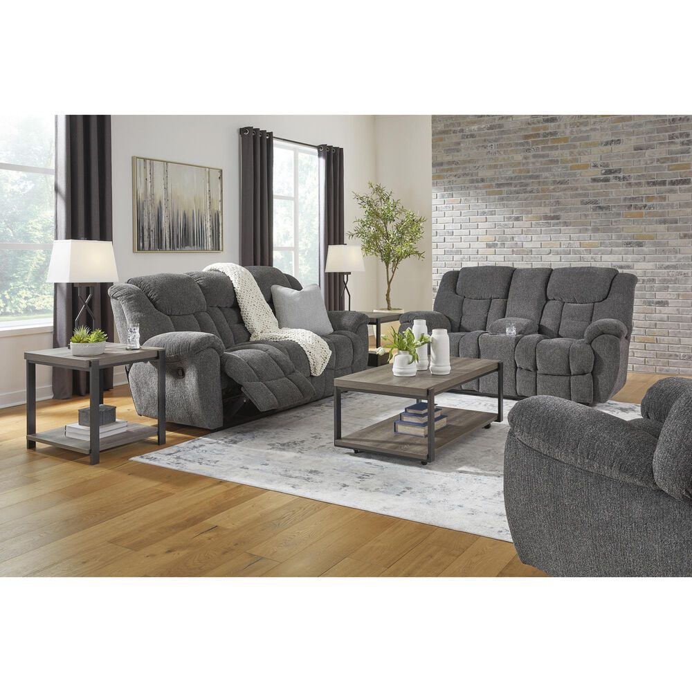Ashley Foreside Manual Reclining Sofa in Charcoal, , large