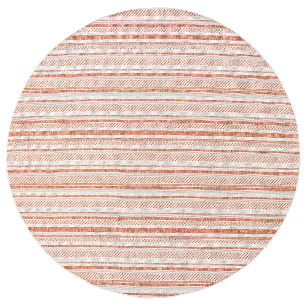 Surya Eagean EAG-2423 Rust, Ivory, Dusty Pink and Dusty Coral 6&#39;7&quot; Round Indoor/Outdoor Area Rug, , large