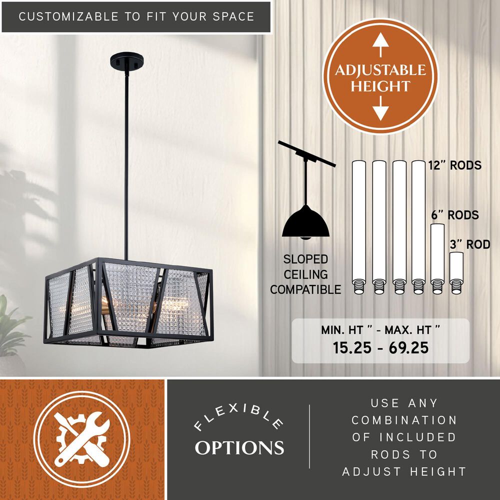 Vaxcel Oslo 4-Light Pendant in Black and Natural Brass, , large