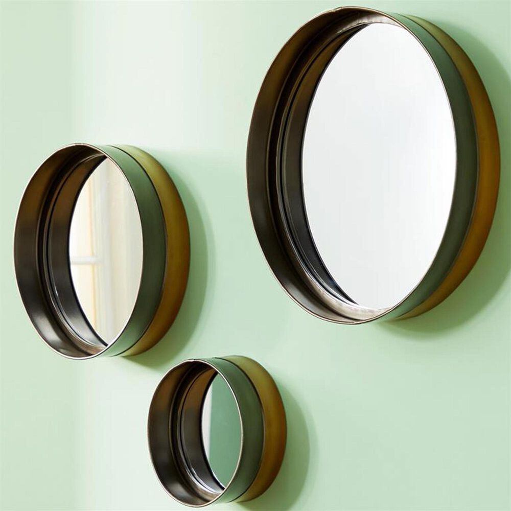 Maple and Jade 16" Round Wall Mirror in Dark Brown and Bronze (Set of 3