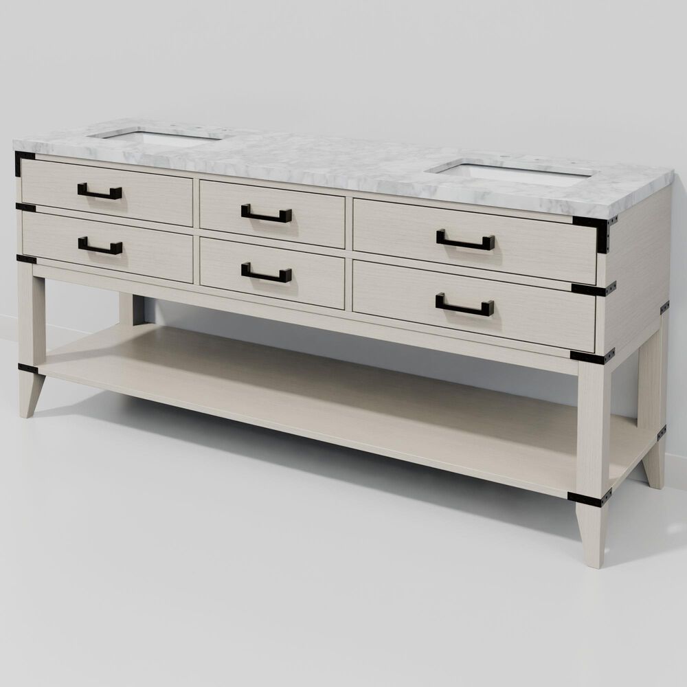 Lexora Home Norwalk 72" Double Bathroom Vanity in White Oak with White Carrara Marble Top  and Rectangle Sink, , large