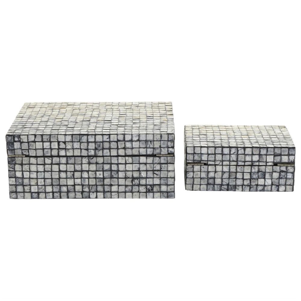 Maple and Jade 2-Piece Handmade Mosaic Storage Decorative Box Set in Polished Gray, , large