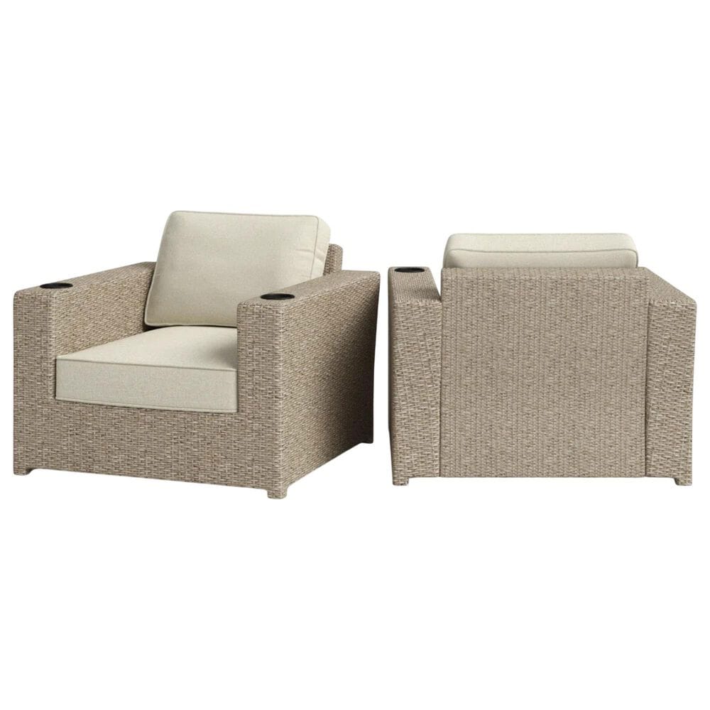 Hearth and Haven Outdoor Flat Arm Armchair Set with Gray Wicker in Cream (Set of 2), , large