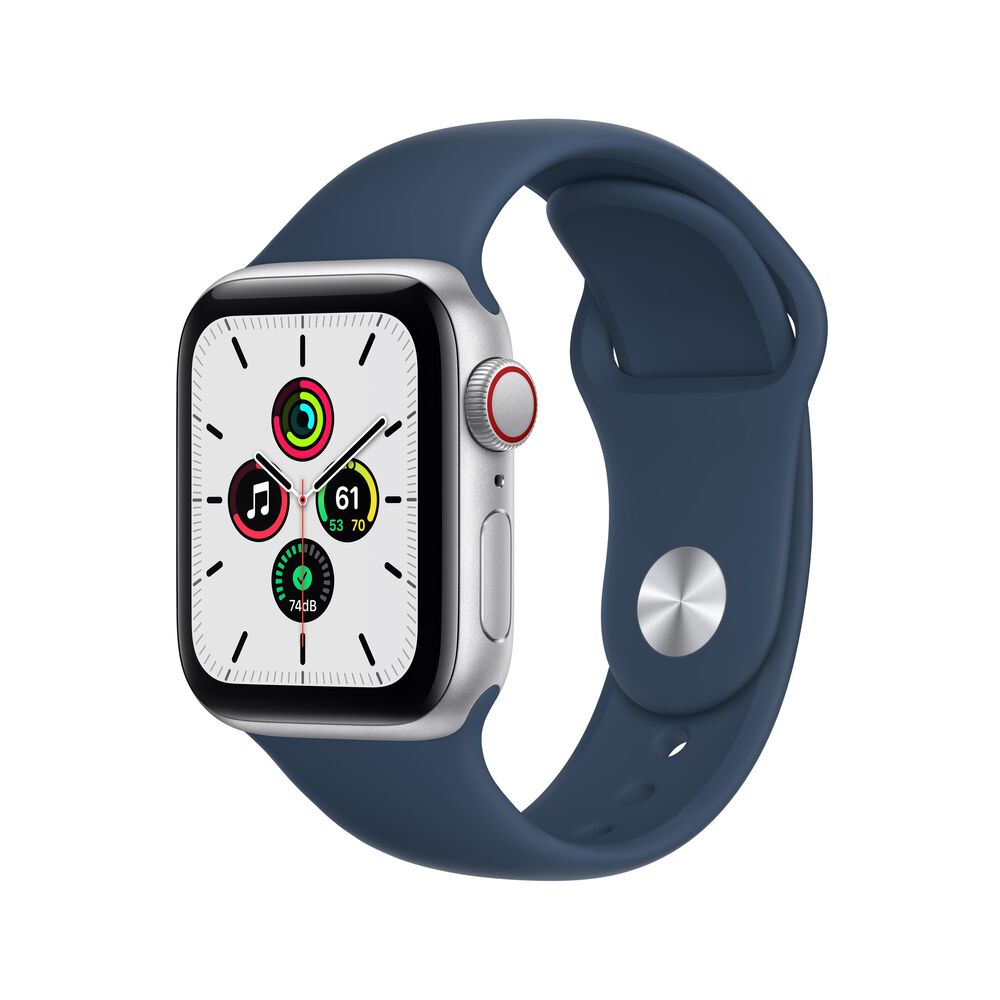 Apple 40mm Watch SE GPS + Cellular (Latest Model) Silver Aluminum Case with Abyss Blue Sport Band, , large
