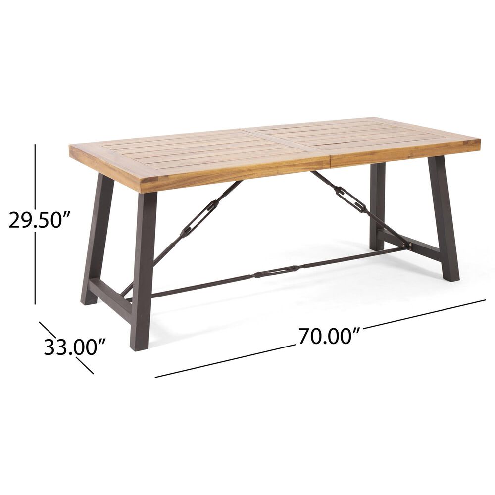 Hearth and Haven Outdoor Acacia Wood Metal Base Dining Table in Teak, , large