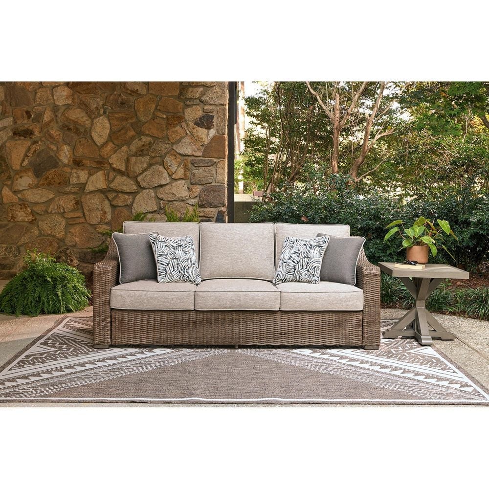 Ashley Laguna Heights Stationary Sofa with Cushions in Beige, , large