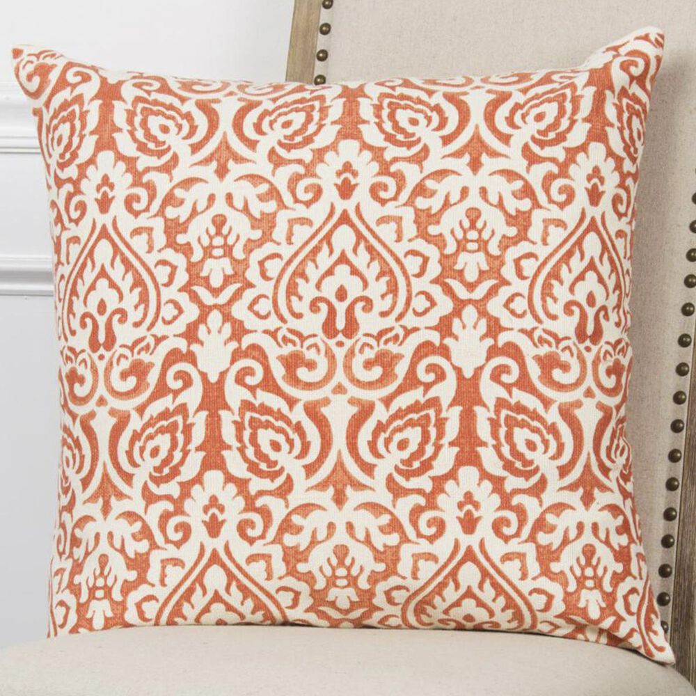 Rizzy Home 22" x 22" Damask Pillow Cover in Orange and White, , large