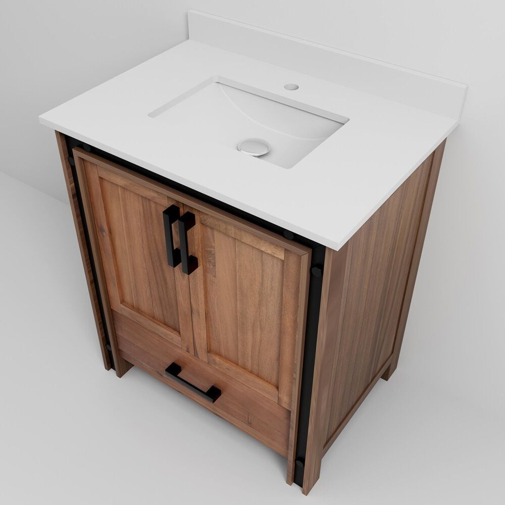 Lexora Home Ziva 30&quot; Single Bathroom Vanity in Rustic Barnwood with 2 cm White Quartz Top and Rectangular Sink, , large
