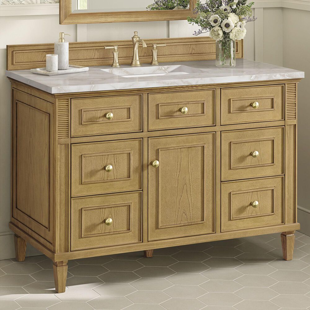 James Martin Vanities Lorelai 48&quot; Single Vanity in Light Natural Oak with 3 cm Victorian Silver Quartz Top, , large