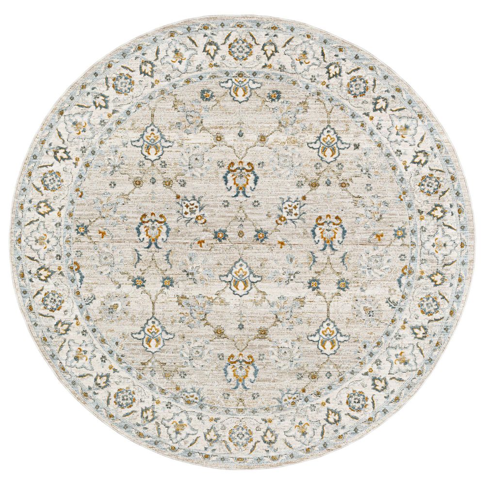 Surya Dresden Taupe, Off-White, Dusty Sage, Light Gray, Deep Teal, Olive and Mustard 7"10" Round Area Rug, , large