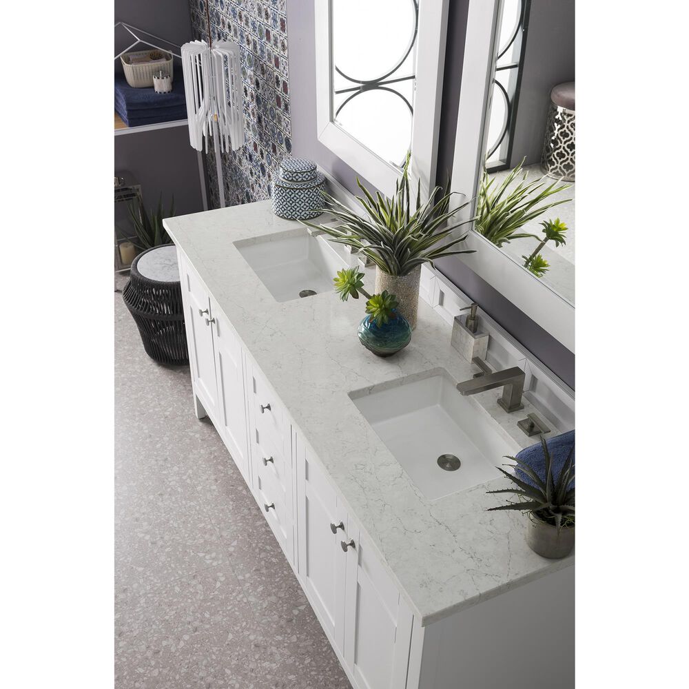 James Martin Vanities Palisades 72&quot; Double Bathroom Vanity in Bright White with 3 cm Eternal Jasmine Pearl Quartz Top and Rectangular Sinks, , large