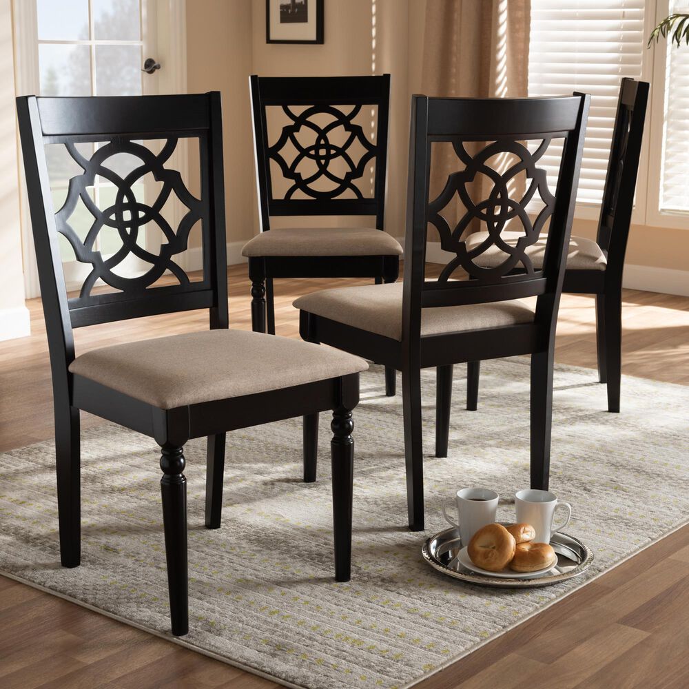 Baxton Studio Renaud Side Chair with Sand Cushion in Espresso Brown (Set of 4), , large
