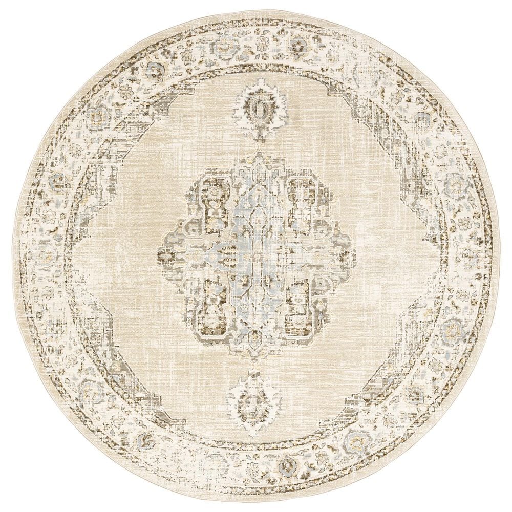 Oriental Weavers Andorra Medallion 7"10" Round Beige Area Rug, , large