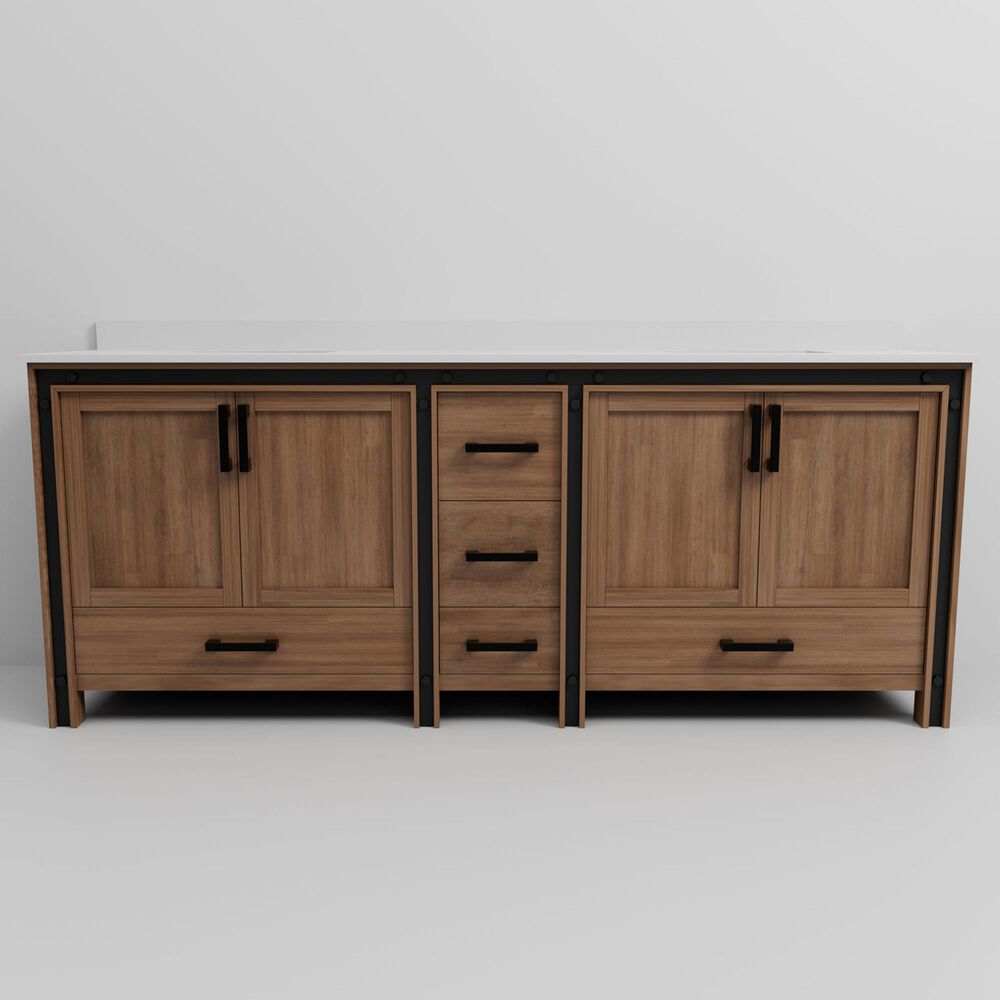 Lexora Home Ziva 84&quot; Double Bathroom Vanity in Rustic Barnwood with 2 cm White Quartz Top and Rectangular Sinks, , large
