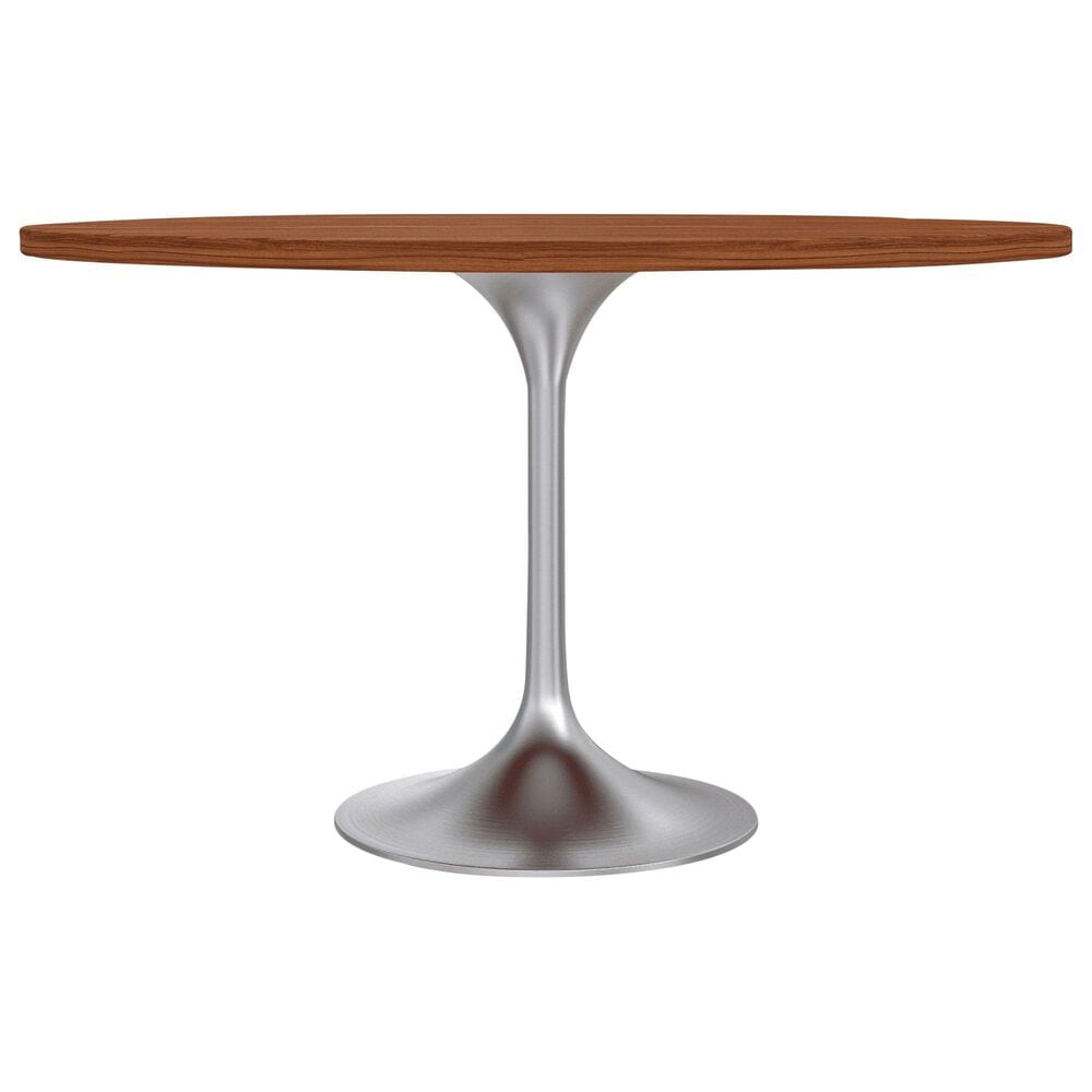 Leisuremod LeisureMod Verve Collection 48 Round Dining Table, Brushed Chrome Base with Cognac Brown MDF Top, , large