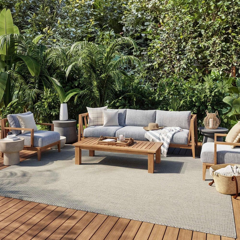 Nourison Courtyard Ivory and Silver 8&#39; x 10&#39; Indoor/Outdoor Area Rug, , large