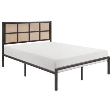 Hearth and Haven Full Platform Bed with Faux Cane Panel Headboard in Dark Bronze, , large
