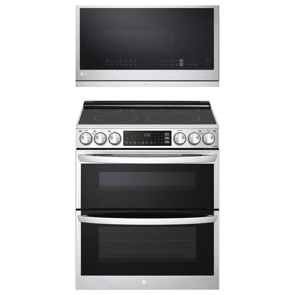 LG 2-Piece Kitchen Package with 7.3 Cu. Ft. Smart Slide-In Double Oven Electric Range and 2.1 Cu. Ft. Smart Over-the-Range Microwave in Printproof Stainless Steel, , large