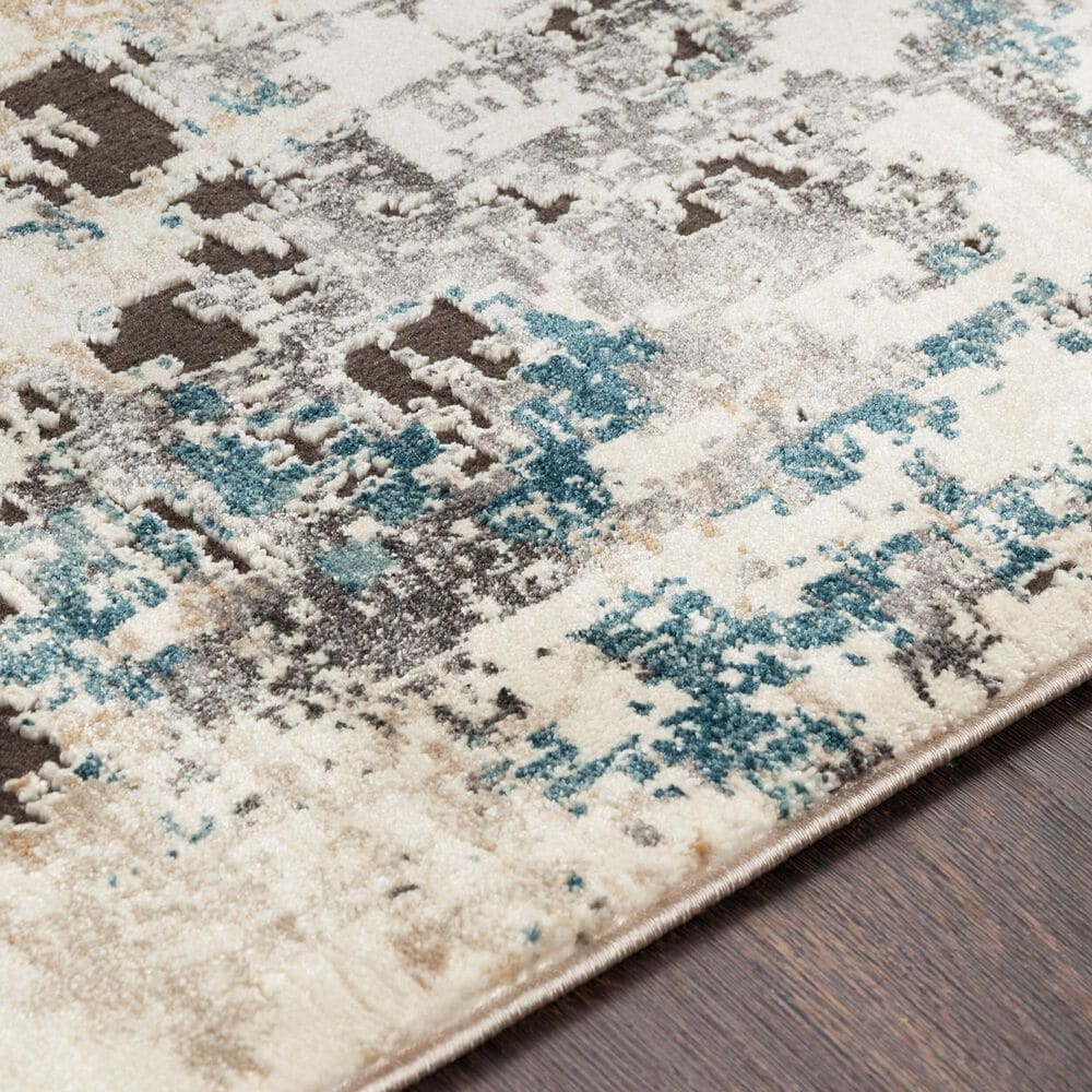 Surya Pune PUN-2301 Tan, Charcoal, Light Beige, Dark Brown, Black, Deep Teal and Sky Blue 2&#39; x 2&#39;11&quot; Area Rug, , large