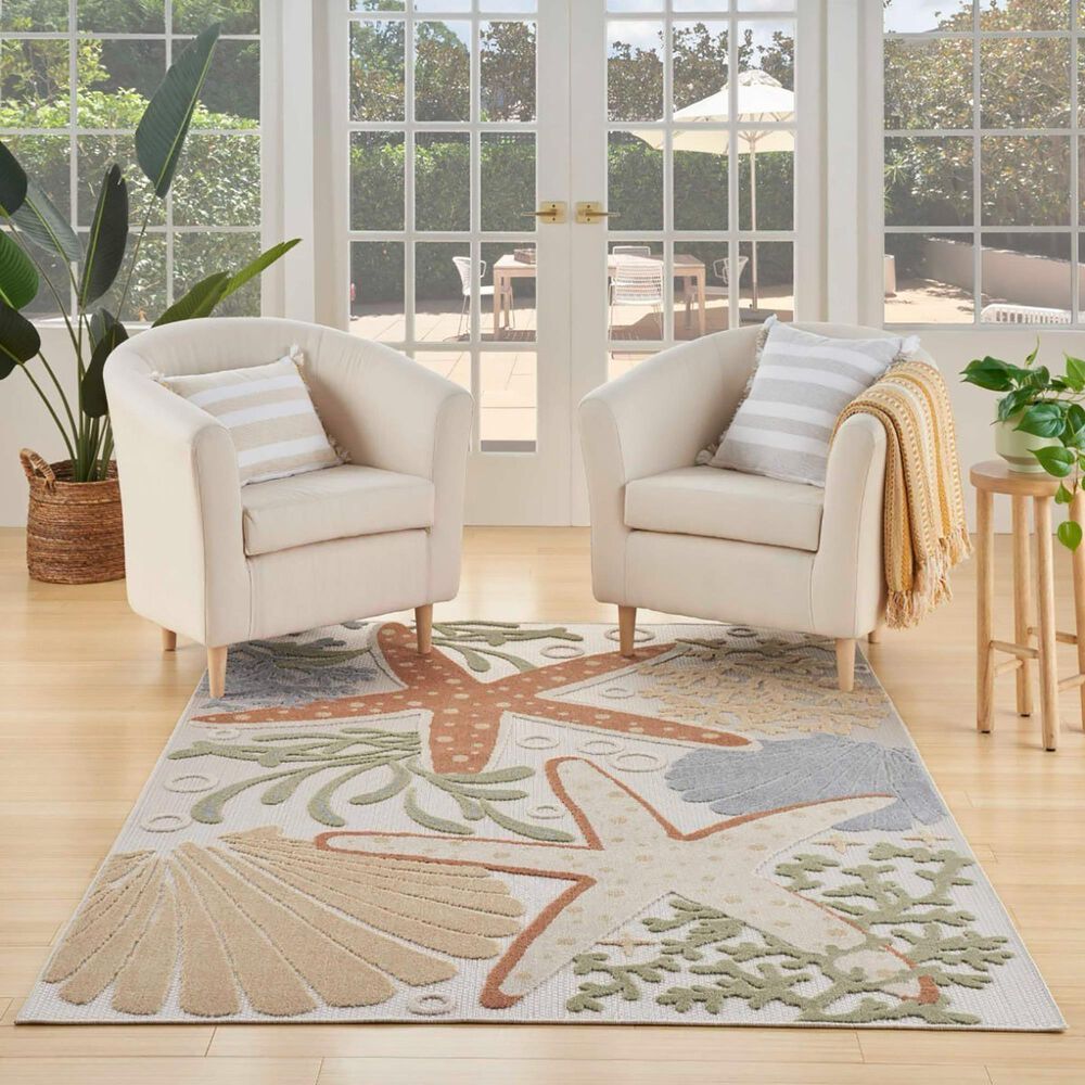 Nourison Aloha ALH24 9&#39; x 12&#39; Ivory and Multicolor Indoor/Outdoor Area Rug, , large