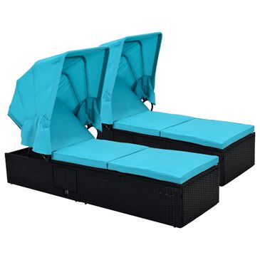 Hearth and Haven Patio Canopy Chaise Lounge with Blue Cushion in Black (Set of 2), , large