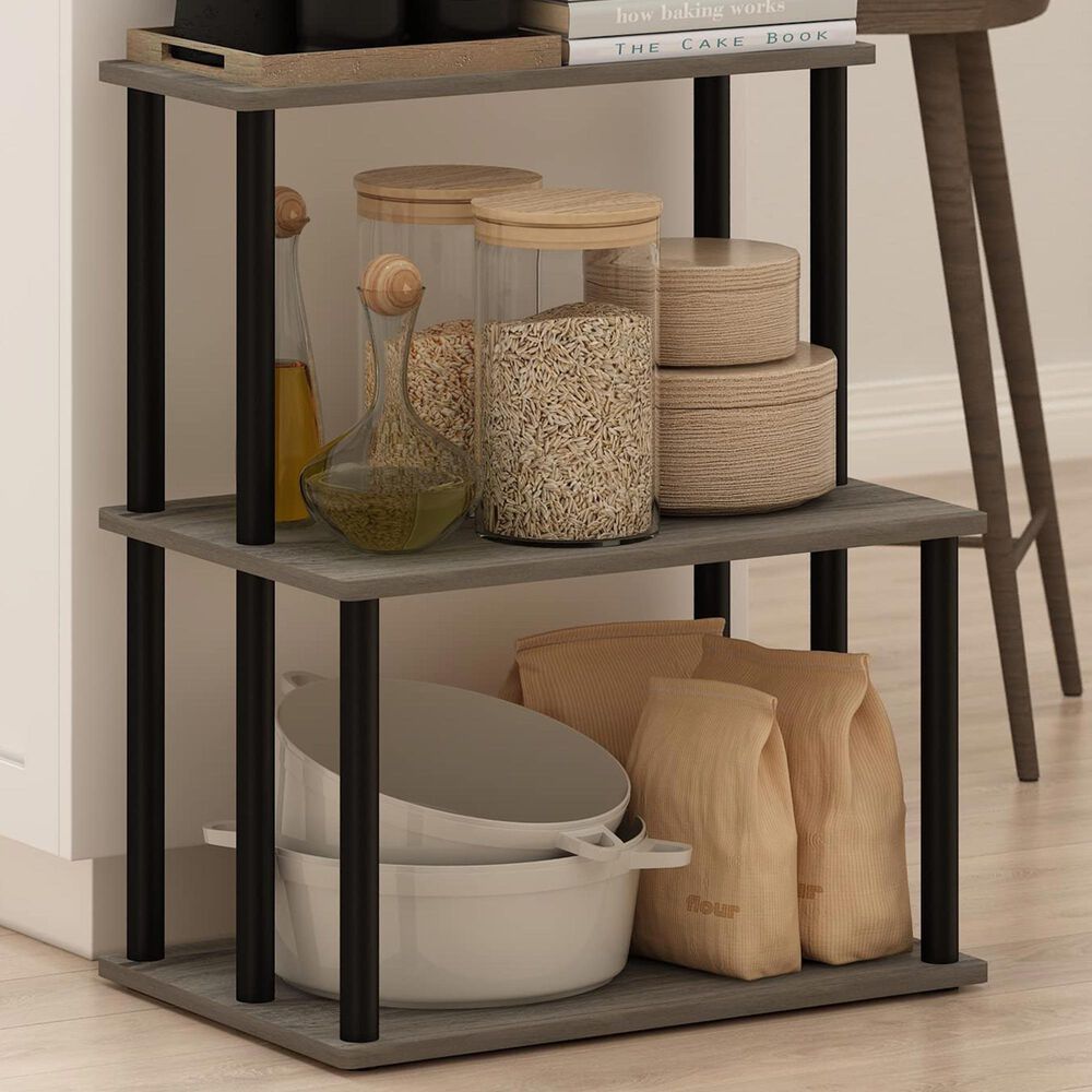 HOMLUX Turn-N-Tube 3-Tier Toolless Kitchen Storage Shelf in French Oak Grey and Black, , large